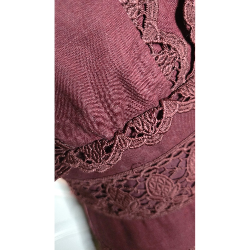 Burgundy Linen Blend Lace Mini Dress Size Small Romantic Boho Goth - Picture 5 of 8